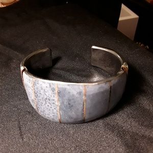 Vintage inlay lapis cuff bracelet